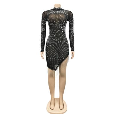 China Anti-wrinkle sexy style 2022 high quality new see through dress apparel nightclub even plus size bodycon hot sexy hot piercing dress for sale