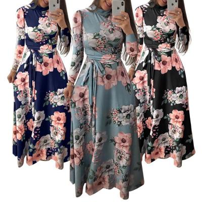 China New Women's Anti-Static Beach Boho Casual Dress Long Collar Maxi Dresses Autumn New Design Long Sleeve Floral Print Women's Tops for sale