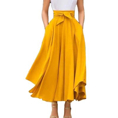 China 2022 Fashionable Women's Anti-Static Ladies Bow Big Belt Edge Midi Length Skirt Wholesale Plus Size Latest Solid Color Design Women's Clothing for sale