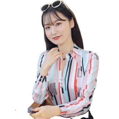 China 2022 Anti-pilling Stripe Turn-Down Loose Collar Blouse Long Sheath White Female Women's Spring Casual Shirts Autumn New Versatile Plus Size for sale