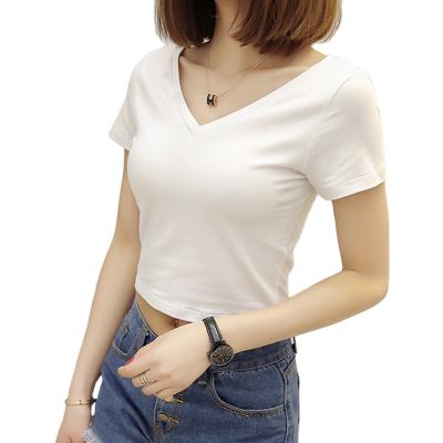 China Newcomers QUICK DRY 2022 wholesale women crop top double side V design solid color plus size thin fashion women fail top T-shirt for sale