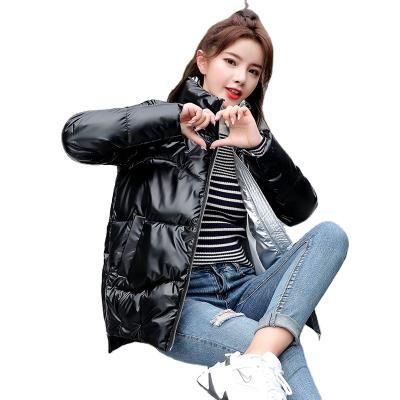 China Waterproof 2022 wholesales high quality zipper solid color thick warm shiny quilt padded coat down plus size women coat fashion jacket for sale