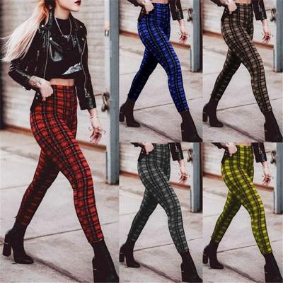 China 2021 high fashion plaid wholesale QUICK DRY plus size gaiters casual slim long pants girls waist women new stretch pencil pants for sale