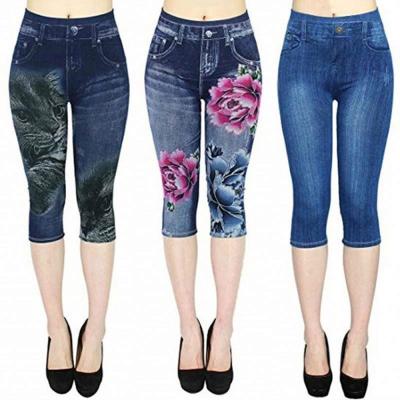 China 2021 QUICK DRY hot sale plus size women high waist skinny floral half length pants for sale