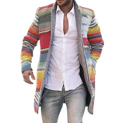 China Autumn Winter Fashion Casual Striped 2021 breathable print long sleeve men's cardigan casual oversized trench coat plus size men's coat for sale