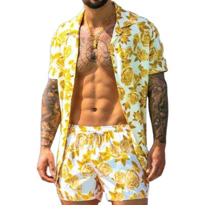 China 2021 Wholesale Men's Beach QUICK DRY Plus Size Summer Two Piece Suits Floral Short Sleeve Men's Clothing Trendy Short Sets for sale