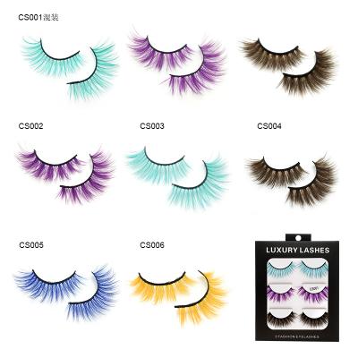 China New color 8d long natural thick mink hair false eyelashes 3 pairs of European and American eyelashes wholesale manufacturers for sale