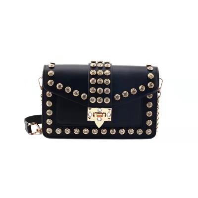 China Square PU Diamond Chain Female Crossbody Bags Leather Rivet Flap Designer Brand Shoulder Bag Daily Life for sale