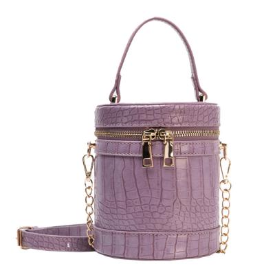 China Bucket Bag Designer Crocodile Pattern Small Barrel Bucket Shoulder Bag Shaped Handbag For Women Girls for sale