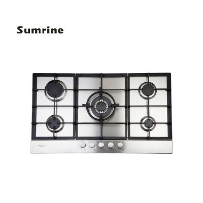 China Hotel kitchen appliances gas cooktops built-in steel hob 5 burner gas stove for sale