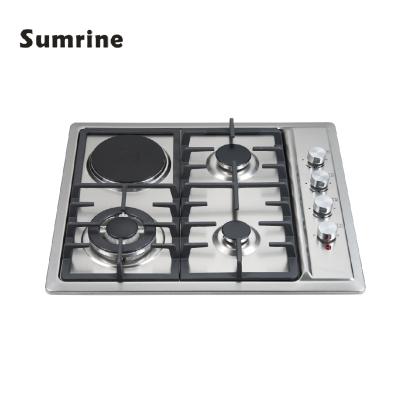 China Hotel gas electric cooktop 3 gas burner with 1 electric hob gas and electric stove element for sale