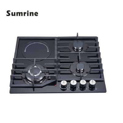 China Easy Clean Electricity and Gas in a 4 Burner Gas Stove Tempered Glass Four Burner Portable Gas Hob Kitchen for sale