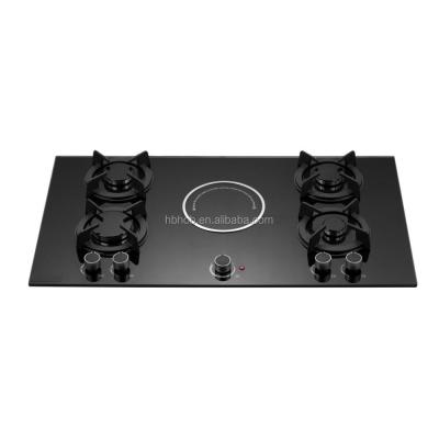 China Ceramic / Glass Built In 5 Burner Tempered Black Gas Stove / Gas Hob / Glass Gas Cooker With Griddle for sale