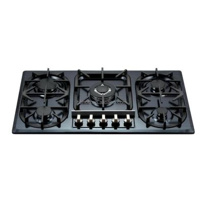 China Stainless Steel Built In 5 Burner Black Stainless Steel Gas Stove With Cast Iron Suppotrt for sale