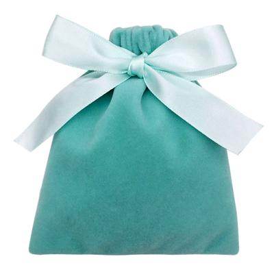 China Recyclable Turquoise Velvet Gift Bags Jewelry Logo Sack Cosmetics Packaging Custom Pouches 7x9cm 10x12cm 12x15cm 15x20cm for sale