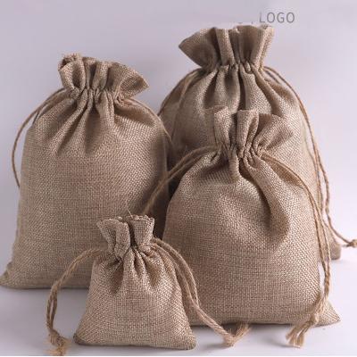 China Recyclable Natural Linen Canvas Gift Bags 7x9cm 9x12cm 10x15cm Makeup Jewelry Packaging Pouches for sale