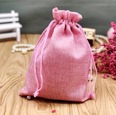 China Custom Logo Jute Sack Cosmetic Jewelry Packaging Pouches Fax Gift Bags 8x10cm 10x12cm 13x17cm Linen Bag Pink for sale