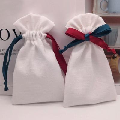 China Bamboo Satin Gift Canvas Bags with Packaging Pockets Custom Logo Cosmetic Jute Ribbon 9x12cm 10x15cm Hair Wigs Jewelry Sack for sale