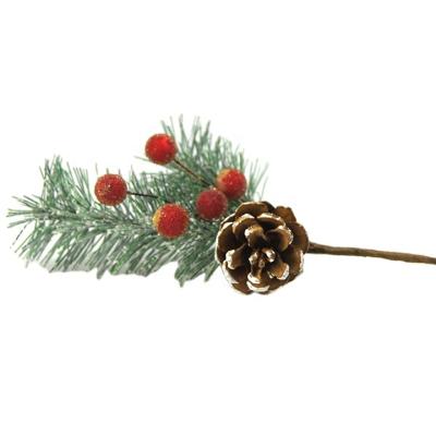 China Plastic Berry Red Christmas Berries 22cm Length Of Plastic Pine Needle For Handmade Christmas Ornament Christmas Tree Twig for sale