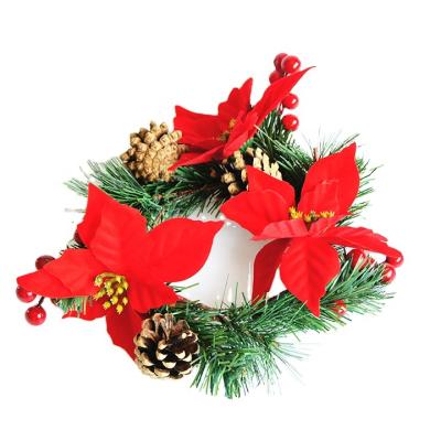 China Plastic Red Christmas Flower Wooden Chip Flower Christmas Wreath For Very Nice Party Decoration for sale