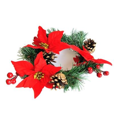 China Wholesale Plastic Artificial Christmas Ball Berry Large Flower Wreath Pine Tree Wire Frame For Decorative Christmas Wreath for sale