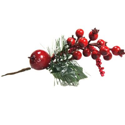 China Artificial Red Fruit Bean Twig Flower Berry Branch 23cm Plastic Plastic Branch For Christmas Wedding Decoration for sale