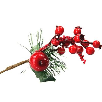 China Plastic Christmas Greenery Wreath For Decorative Artificial Red Green Leaf Main Entrance Berry Christmas Twig Garland 35cm for sale