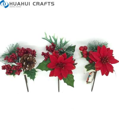 China Decorative Poinsettia Flower Layered by Christmas Red Flowers Stem Flower Fabric for sale