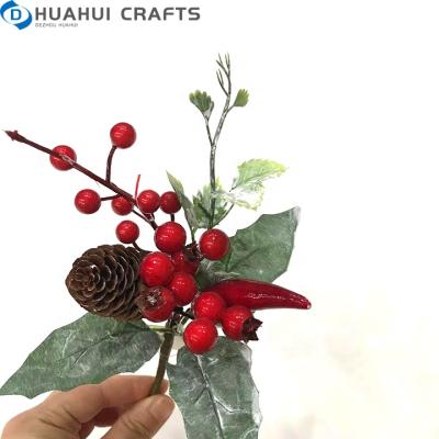 China Wholesale Cloth Pome Fruit Berries Pine Cone Branch Twig Curly Christmas Floral Picks for sale