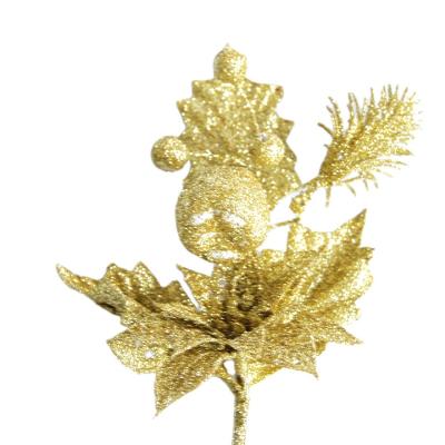 China The plastic plastic ginkgo leaf branch with glitter Christmas flower with shinny glitter for sale