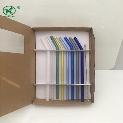 China Sustainable Color 8 Pcs Set Curved Shape Glass Drinking Straw Include 304 Brush for sale