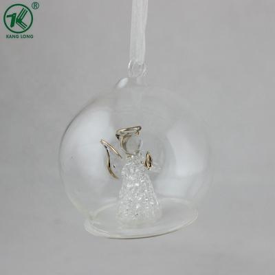 China Heat Resistant Glass Golden Angel In Glass Hanging Decoration Balls For Christmas Celebration for sale