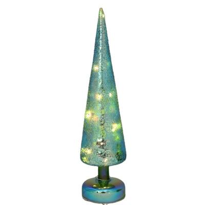 China Handmade Hot Sale Blue Glass Christmas Tree With Led Light For Holiday Decoration for sale