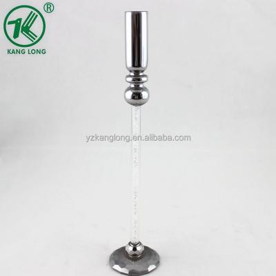 China Wedding Decoration Tall Pillar Stand Design Glass Candlestick With Small Diamonds for sale