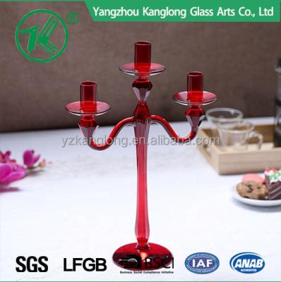 China Hot Selling Vintage 3 A.M. Tall 3 Arm Red Color Glass Candelabra For Wedding And Party for sale