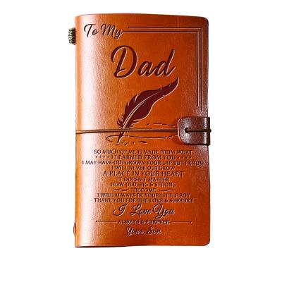 China Exquisite Debossed Cover PU Leather Debossed Notebook Sketchbook Journal Traveling To My Child Father's Day Gift DAD Personal Travel Diary for sale