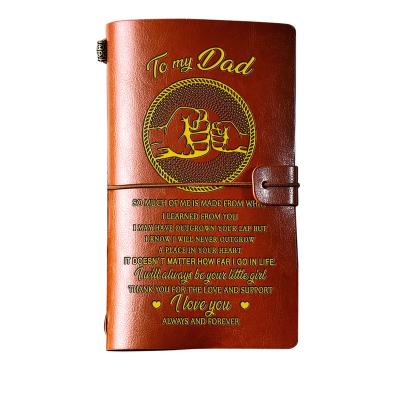 China Exquisite Gold Stamping Vintage Debossed To My Travel Dad Diary Voyager Amazon Hot Selling Planner Leather Personal Gift Album Notebook for sale