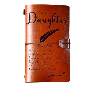 China Voyager Stylish Notebook Vintage Free Sample Leather Debossed Cover Debossed Mom to Daughter Traveler Diary Amazon Hot Selling Product for sale