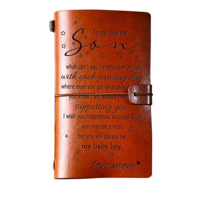 China Elegant Debossed Cover Mom To Son Vintage Journal Voyager Daily Planner Leather Debossed Personal Traveler Diary Hot Selling Product Free Sample for sale