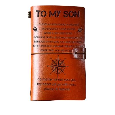 China AMAZONE Hot Selling Debossed Stylish Cover Mom To Son Leather Voyager Notebook Debossed Traveler Diary Vintage Leather Personal Gift for sale