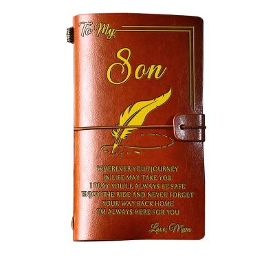 China Exquisite Gold Stamping Vintage Debossed To My Voyager Diary Travel Son Journal Amazon Hot Sale To Album Leather Personal Planner Notebook for sale