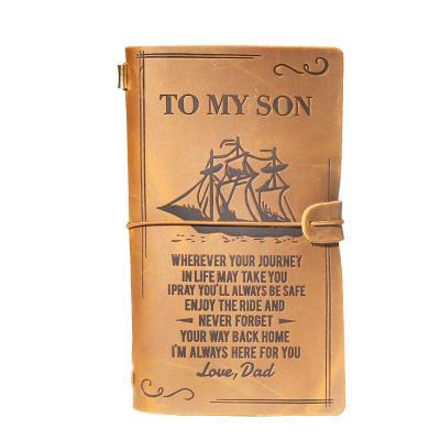 China Exquisite Debossed Cover To My Daughter Vintage Journal Voyager Genuine Leather Notebook Engraved Sketchbook Traveler Personal Diary To My Daughter Gift for sale