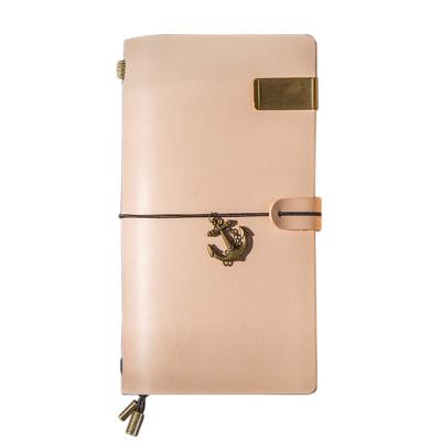 China Exquisite Design Pink Oiled Tanned Genuine Leather Notebook Traveler Diary Notebook Personal Diary With Exquisite Pendant for sale