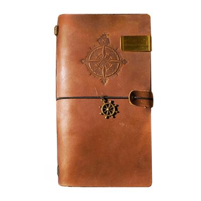 China Exquisite Design Voyager Notebook Exquisite Design Debossed Compass Pattern Sketchbook Genuine Leather Genuine Leather Diary for sale