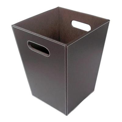 China Sustainable Custom Luxury Leather Trash Classic PU Leather Waste Bin For Office And Hotel Premium Quality for sale