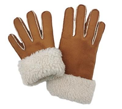 China Plain Winter Soft Women Faux Suede Knitted Gloves With Shearling Lining for sale