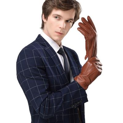 China Plain Mens High Quality Wool Lined Winter Leather Gloves for sale