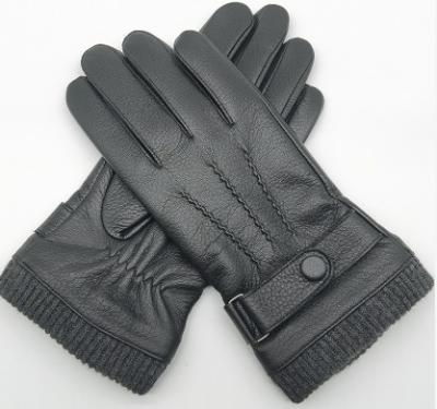 China Plain High Quality Cashmere Striped Winter Mens Leather Gloves for sale