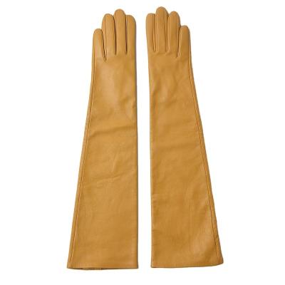 China Simple fashion women's long winter genuine goatskin leather gloves for ladies dress up from China factory for sale