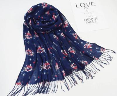 China Long Warm Hijab 180*65cm Hijab Cotton Flower Printing Fashion Hijab Shawls Girls Ladies Scarf With Tassels for sale